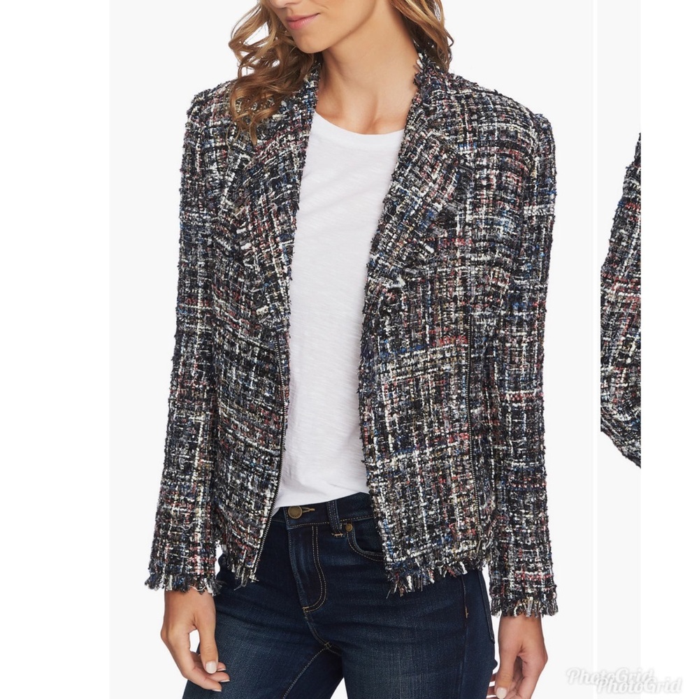 CeCe tweed multicolor moto blazer jacket size 12 new with tag